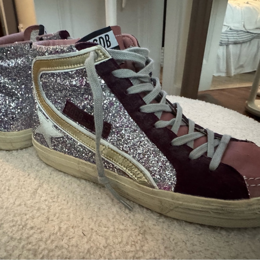 Golden Goose Pink and Silver Glitter Sneakers - Picture 3 of 10